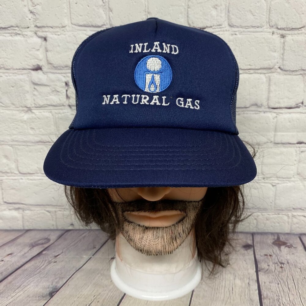 Vintage Trucker Hat Mesh Cap Snapback Navy Blue Inland Natural Gas Embroidered